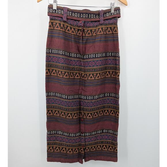 Vintage Huntington Ridge Belted Aztec Midi Skirt Size 9/10 Boho 100% Cotton - Picture 1 of 6